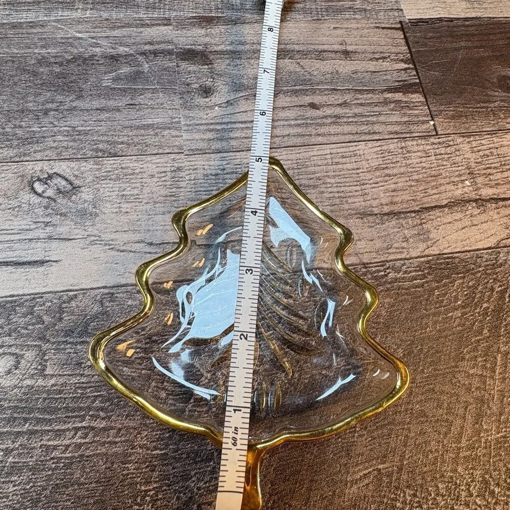 Vintage Clear Glass Gold Rim Christmas Tree Dish Holiday Decor